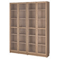 BILLY / OXBERG Bookcase comb w glass doors, oak effect, 160x202 cm