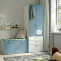 SMÅSTAD / PLATSA Storage combination, white blue/with bench, 150x57x181 cm