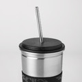 LÅNESPELARE Mug with lid and straw, black