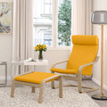 POÄNG Footstool, white stained oak veneer, Skiftebo yellow