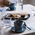 FÄRGKLAR Teacup with saucer, glossy dark turquoise, 25 cl, 4 pack