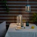 SOMMARLÅNKE LED decorative table lamp, lantern outdoor/battery-operated light blue, 17 cm