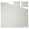 EKTANDVINGE Duvet cover and 2 pillowcases, pale grey-green white/check, 200x200/50x60 cm