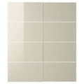 HOKKSUND Pair of sliding doors, high-gloss light beige, 200x236 cm