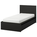 MALM Bed frame, high, w 2 storage boxes, black-brown, Lönset, 90x200 cm