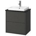 HAVBÄCK / ORRSJÖN Wash-stnd w drawers/wash-basin/tap, dark grey/black marble effect, 62x49x71 cm