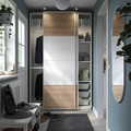 PAX / MEHAMN Wardrobe combination, white/double sided white stained oak effect, 150x44x236 cm