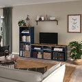 SKRUVBY TV storage combination, black-blue, 216x38x140 cm