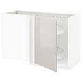 METOD Corner base cab w pull-out fitting, white/Ringhult light grey, 128x68 cm