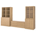 TONSTAD TV storage combination, oak veneer/clear glass, 381x47x201 cm