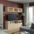 BESTÅ TV storage combination/glass doors, white stained oak effect/Lappviken white stained oak eff clear glass, 180x42x192 cm