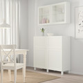 BESTÅ Storage combination w doors/drawers, white/Hanviken/Stubbarp white clear glass, 120x42x213 cm