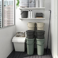 DAMMÄNG Bin with lid, grey-green, 48 l