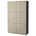 BESTÅ Storage combination with doors, black-brown, Selsviken high-gloss/beige, 120x40x192 cm