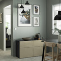 BESTÅ Storage combination w doors/drawers, black-brown/Selsviken high-gloss/beige, 120x42x65 cm