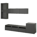 BESTÅ TV storage combination/glass doors, dark grey Lappviken/Sindvik dark grey, 300x42x211 cm