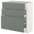 METOD / MAXIMERA Base cabinet with 3 drawers, white/Nickebo matt grey-green, 80x37 cm