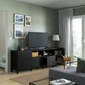 BESTÅ TV bench with doors and drawers, black-brown/Lappviken/Stubbarp black-brown, 240x42x74 cm