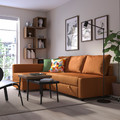 FRIHETEN Corner sofa-bed with storage, Faringe brown-orange