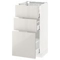 METOD / MAXIMERA Base cabinet with 3 drawers, white, Ringhult light grey, 40x37 cm