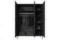 Wardrobe Nicole with Drawer Unit 150 cm, matt black, gold handles and legs