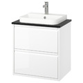 ÄNGSJÖN / BACKSJÖN Wash-stnd w drawers/wash-basin/tap, high-gloss white/black marble effect, 62x49x71 cm