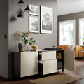 BESTÅ Storage combination with drawers, black-brown/Selsviken/Stubbarp high-gloss/beige, 180x42x74 cm