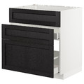 METOD/MAXIMERA Base cab f sink+3 fronts/2 drawers, white/Lerhyttan black stained, 80x61.9x88 cm