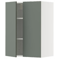 METOD Wall cabinet with shelves/2 doors, white/Nickebo matt grey-green, 60x80 cm