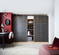 PAX Wardrobe, white stained oak effect, Meråker dark grey, 250x60x201 cm