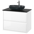 ÄNGSJÖN / OXMYREN Wash-stnd w drawers/wash-basin/tap, high-gloss white/black marble effect, 82x49x77 cm