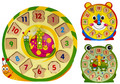 Wooden Educational Clock, random patterns, 1pc, 3+