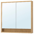 FAXÄLVEN Mirror cabinet w built-in lighting, oak effect, 100x15x95 cm