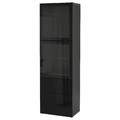 BESTÅ Storage combination w glass doors, black-brown/Selsviken high-gloss/black clear glass, 60x42x193 cm