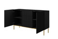 Cabinet with 2 Doors & 3 Drawers Nicole 150cm, matt black/gold legs