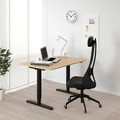 BEKANT Desk sit/stand, white, stained oak veneer, black, 120x80 cm