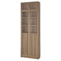 BILLY / OXBERG Bookcase with glass doors, oak effect/clear glass, 80x30x237 cm