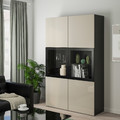 BESTÅ Storage combination w/glass doors, black-brown, Selsviken high-gloss/beige, clear glass, 120x40x192 cm