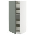 METOD / MAXIMERA High cabinet with drawers, white/Nickebo matt grey-green, 60x60x140 cm