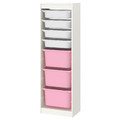 TROFAST Storage combination with boxes, white/white pink, 46x30x145 cm