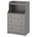 HAUGA Chest of 3 drawers with shelf, grey, 70x116 cm