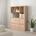 KALLAX Shelving unit with 6 inserts, white stained oak effect, 112x147 cm