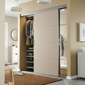 SKYTTA / BOAXEL Reach-in wardrobe with sliding door, aluminium Mehamn/Auli/grey-beige mirror glass, 177x65x205 cm