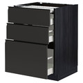 METOD / MAXIMERA Bc w pull-out work surface/3drw, black/Upplöv matt anthracite, 60x60 cm