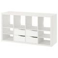 KALLAX Shelving unit, with 4 drawers with 2 shelf inserts/wave shaped white, 147x77 cm