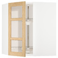 METOD Corner wall cab w carousel/glass dr, white/Forsbacka oak, 68x80 cm