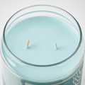 BUKETTAPEL Scented cndl in glass w lid/2 wicks, bergamot & cedarwood/pale green, 100 hr