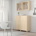 BESTÅ Storage combination w doors/drawers, white stained oak effect/Lappviken/Stubbarp white stained oak eff clear glass, 120x42x213 cm