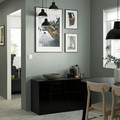 BESTÅ Storage combination w doors/drawers, black-brown/Selsviken high-gloss/black, 120x42x65 cm