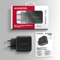 AXAGON Wall Charger EU Plug ACU-PQ45 PD&QC 2-port 45W, black